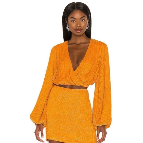 Retrofete Tops - Retrofete Viva Long Sleeve Top Sequins In Orange Size Small $498 Revolve